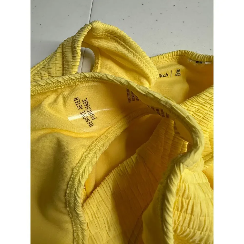 Abercrombie Womens Yellow Textured High Rise Bikini Bottoms Sz M NWOT Beach Swim